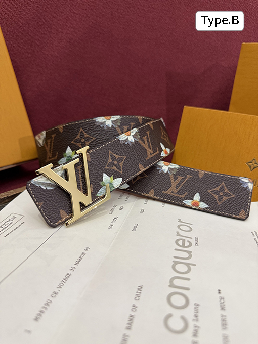 ルイヴィトン Initiales Monogram Flower カラーブロックの花柄プリント両面ベルト