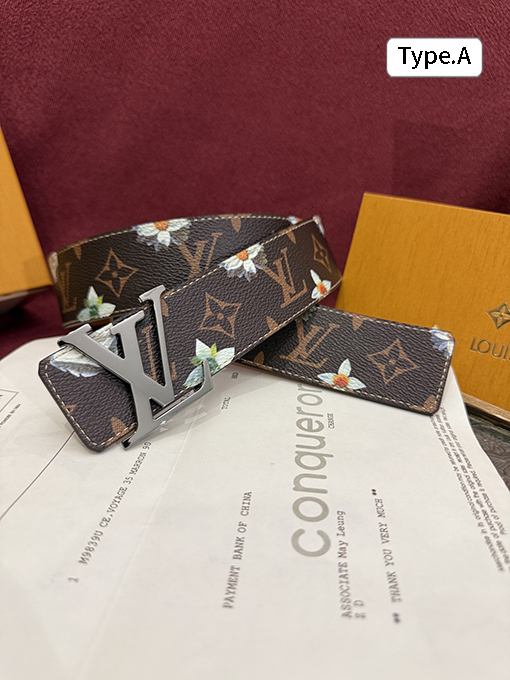 ルイヴィトン Initiales Monogram Flower カラーブロックの花柄プリント両面ベルト