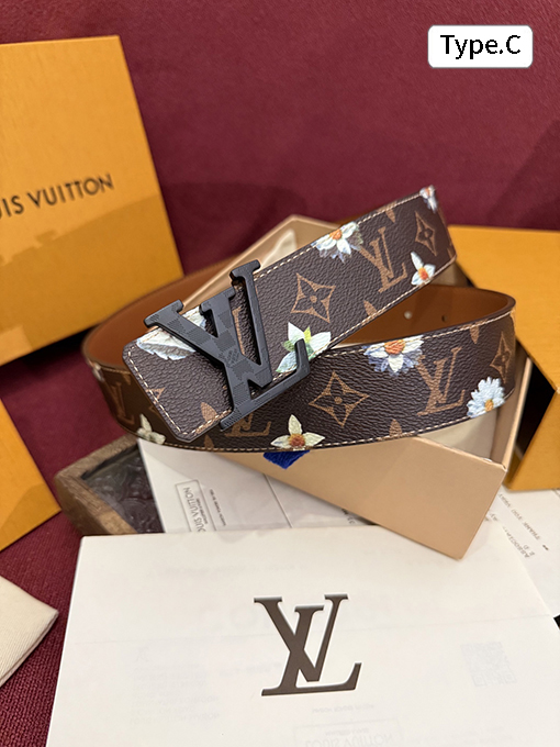 ルイヴィトン Initiales Monogram Flower カラーブロックの花柄プリント両面ベルト