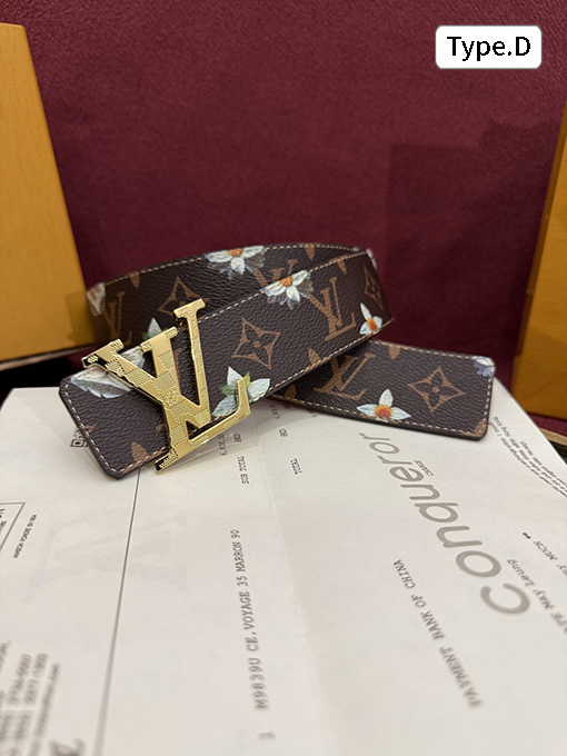 ルイヴィトン Initiales Monogram Flower カラーブロックの花柄プリント両面ベルト