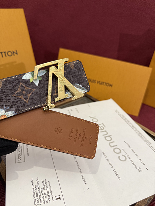 ルイヴィトン Initiales Monogram Flower カラーブロックの花柄プリント両面ベルト