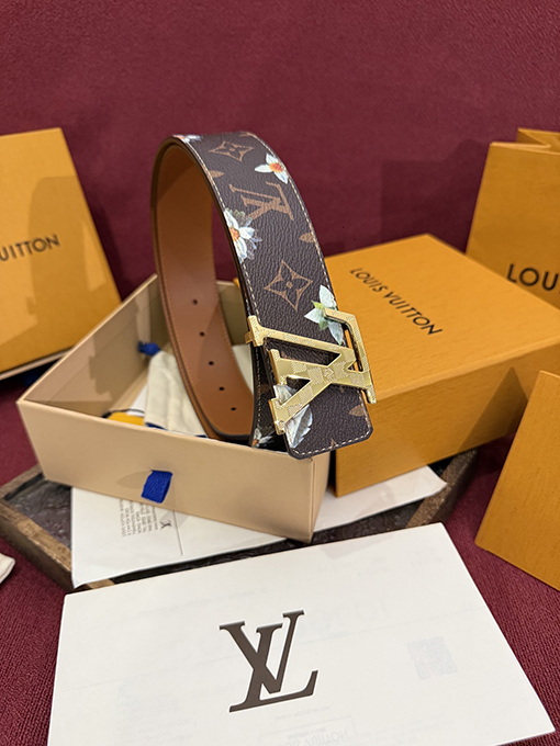 ルイヴィトン Initiales Monogram Flower カラーブロックの花柄プリント両面ベルト