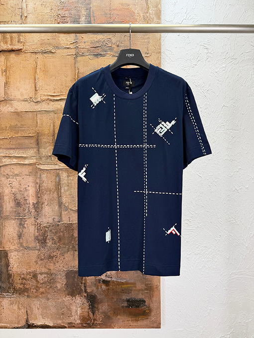 フェンディ カラーブロック刺繍り半袖Tシャツ