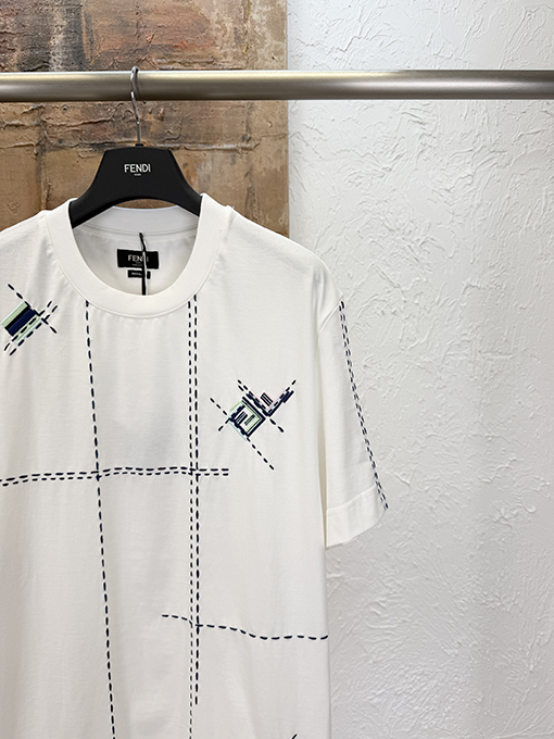 フェンディ カラーブロック刺繍り半袖Tシャツ