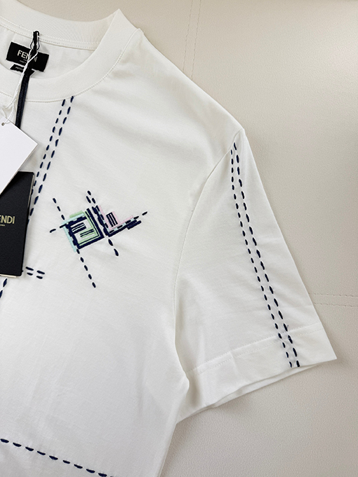 フェンディ カラーブロック刺繍り半袖Tシャツ