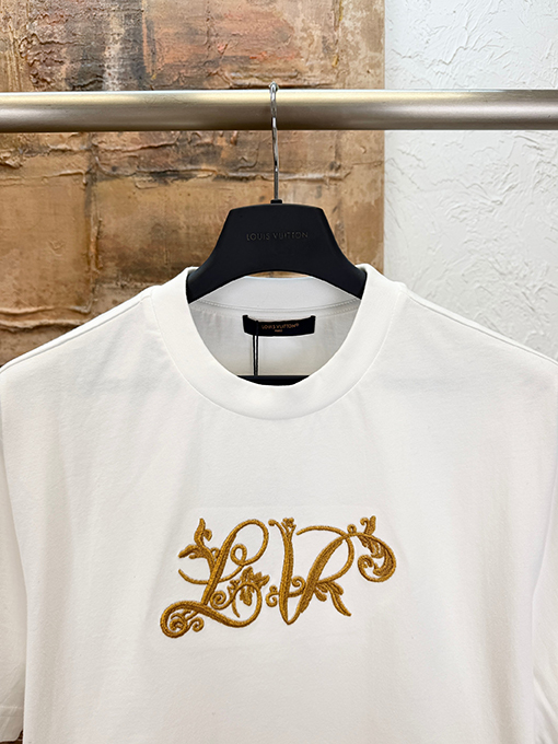 ルイヴィトン 金糸の花柄刺繍り半袖Tシャツ