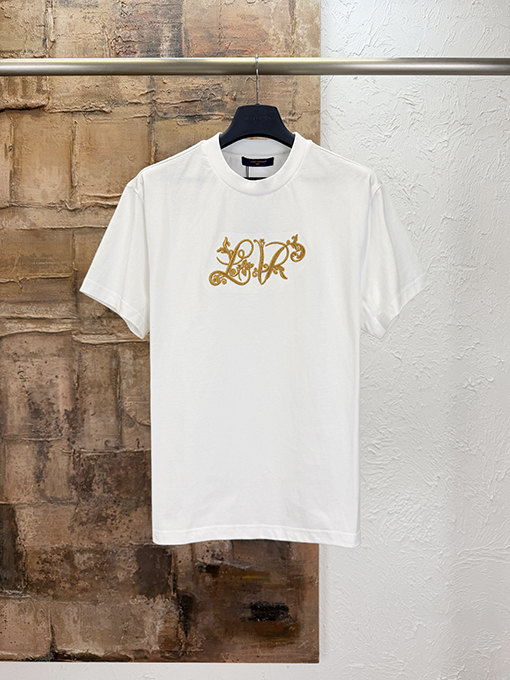 ルイヴィトン 金糸の花柄刺繍り半袖Tシャツ