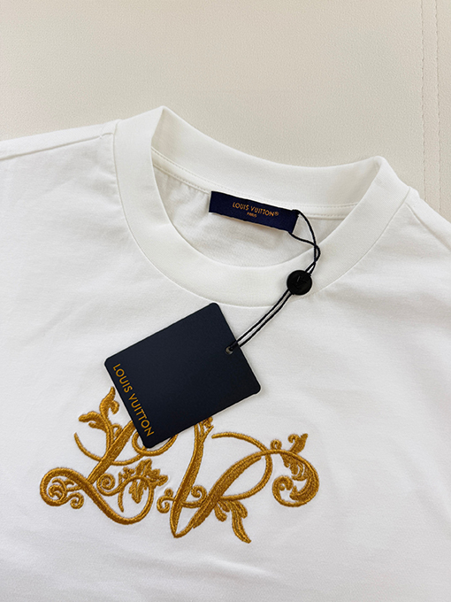 ルイヴィトン 金糸の花柄刺繍り半袖Tシャツ