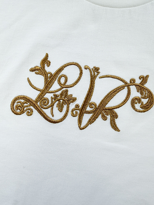 ルイヴィトン 金糸の花柄刺繍り半袖Tシャツ