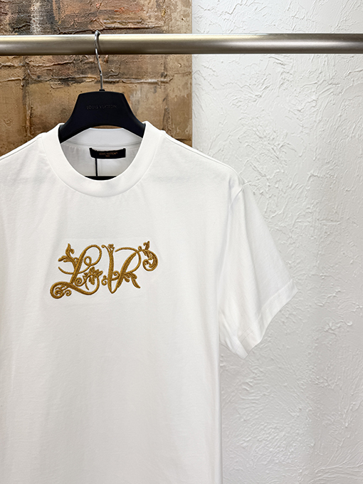 ルイヴィトン 金糸の花柄刺繍り半袖Tシャツ