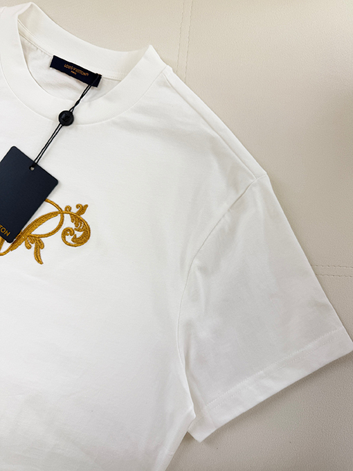 ルイヴィトン 金糸の花柄刺繍り半袖Tシャツ
