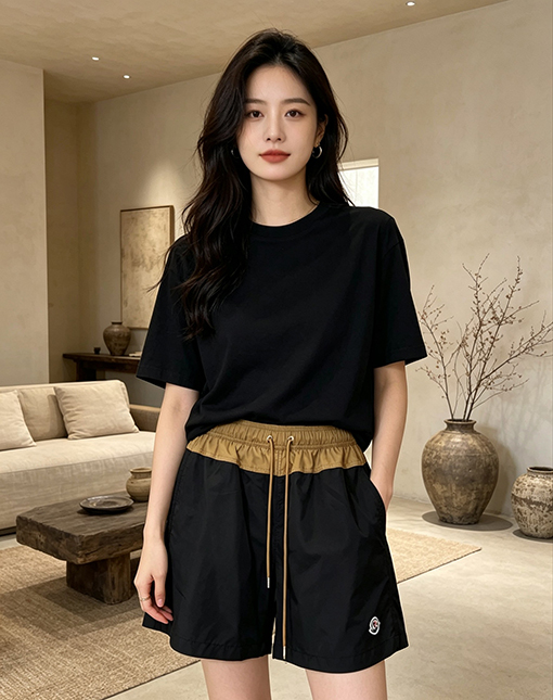 モンクレール カラーブロックのドローストリングショーツ