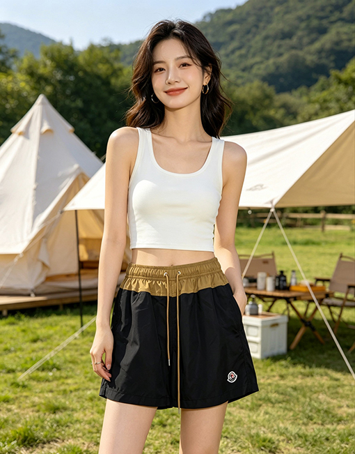 モンクレール カラーブロックのドローストリングショーツ