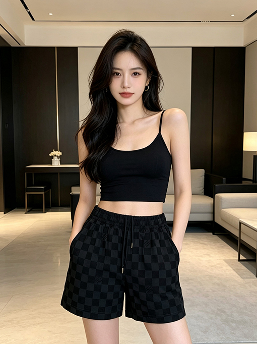 ルイヴィトン チェック柄ジャカード織りのドローストリングショーツ