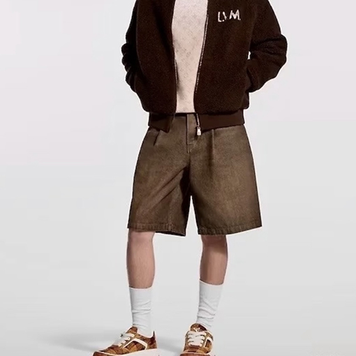 ルイヴィトンスーパーコピー レザーラベル付きダメージをしたウォッシュドデニムショートパンツ