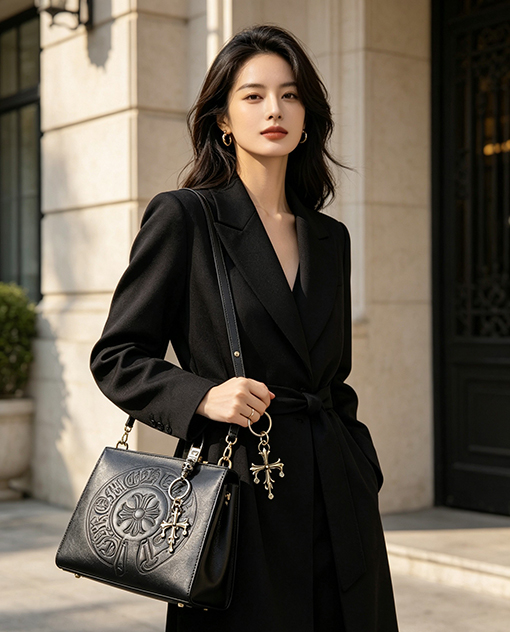 クロムハーツ ゴールドトーンのダイヤモンドがちりばめられたクロスのキーホルダー