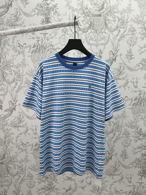 クロムハーツ ストライプロゴプリントクルーネック半袖Tシャツ