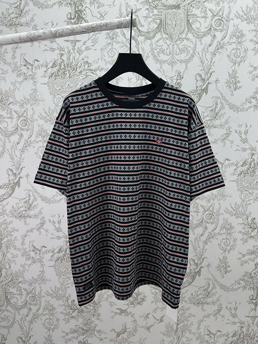 クロムハーツ ストライプロゴプリントクルーネック半袖Tシャツ