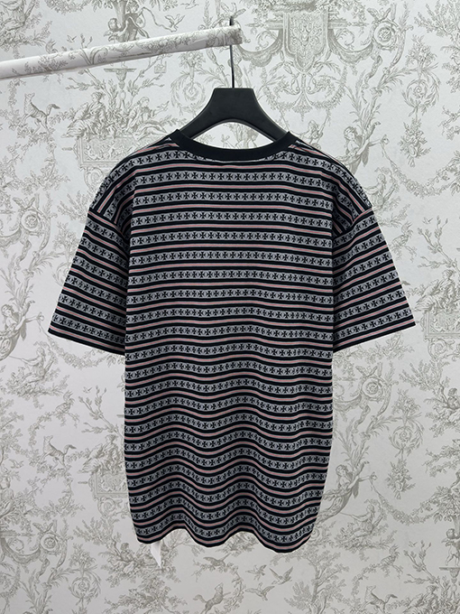 クロムハーツ ストライプロゴプリントクルーネック半袖Tシャツ