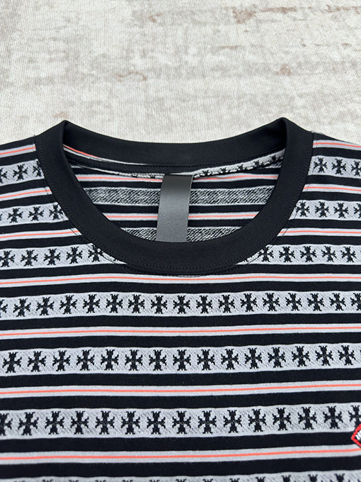 クロムハーツ ストライプロゴプリントクルーネック半袖Tシャツ