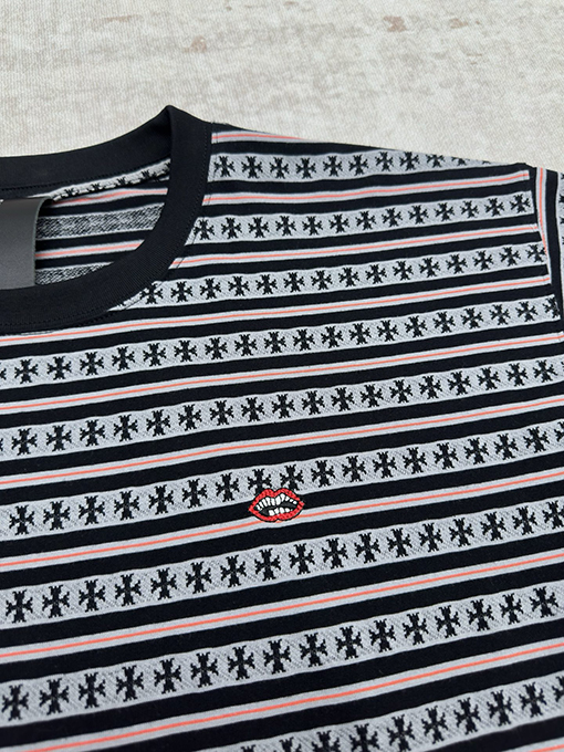 クロムハーツ ストライプロゴプリントクルーネック半袖Tシャツ