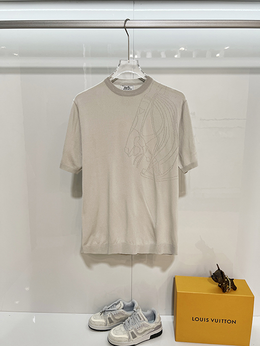 エルメスブランドスーパーコピー カラーブロックカラーの半袖ニットセーター