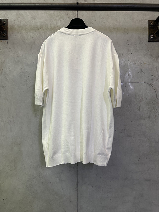 フェンディ ダブルFハードウェアラベル付きコットンウールニット半袖Tシャツ