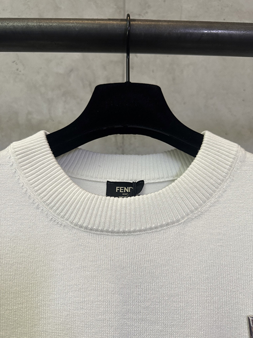 フェンディ ダブルFハードウェアラベル付きコットンウールニット半袖Tシャツ