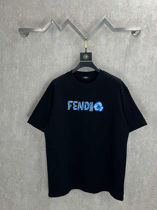 フェンディコピー FENDI 花柄グラデーション刺繍ラウンドネック半袖Tシャツ