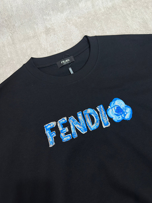 フェンディコピー FENDI 花柄グラデーション刺繍ラウンドネック半袖Tシャツ