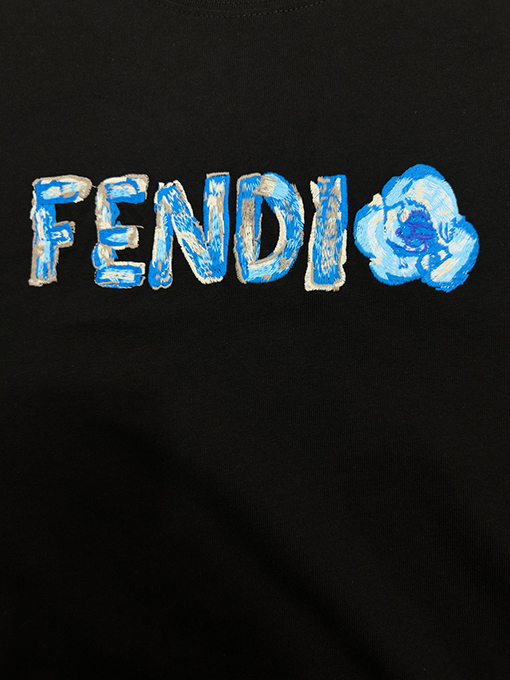 フェンディコピー FENDI 花柄グラデーション刺繍ラウンドネック半袖Tシャツ