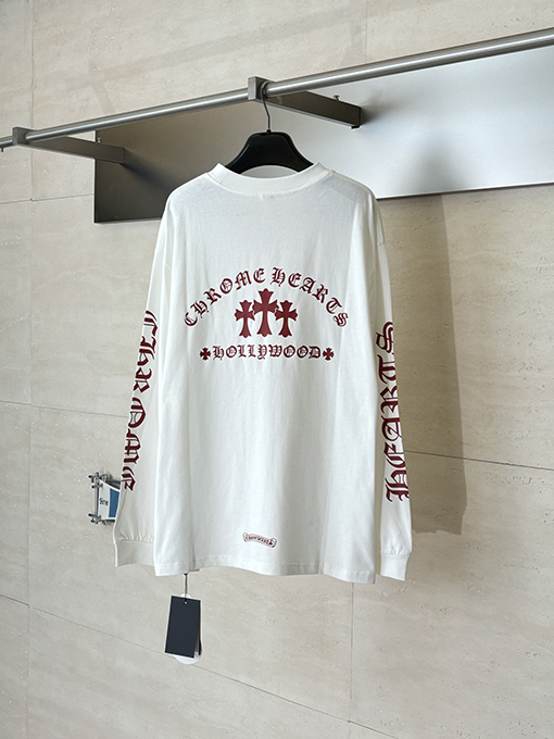 クロムハーツ サンスクリット文字のロゴ入りクロスプリント長袖シャツ