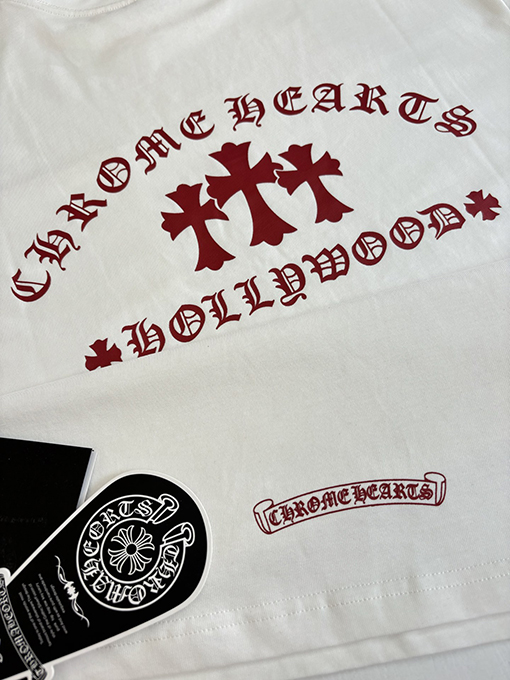 クロムハーツ サンスクリット文字のロゴ入りクロスプリント長袖シャツ