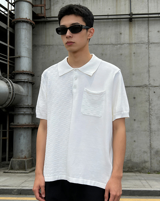 ルイヴィトンコピー チェック柄ジャカードニットの半袖ポロシャツ