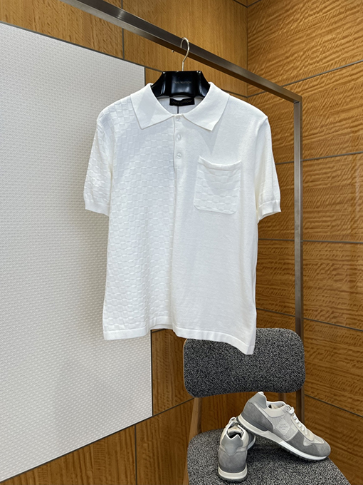 ルイヴィトンコピー チェック柄ジャカードニットの半袖ポロシャツ