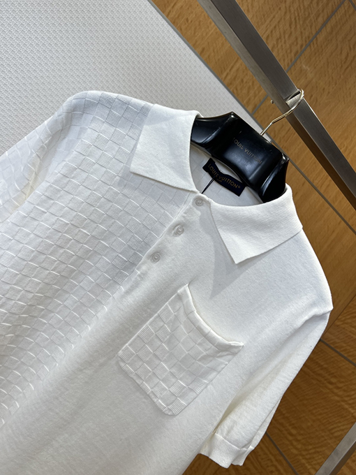 ルイヴィトンコピー チェック柄ジャカードニットの半袖ポロシャツ