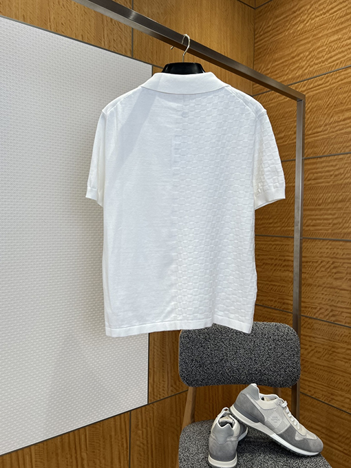 ルイヴィトンコピー チェック柄ジャカードニットの半袖ポロシャツ