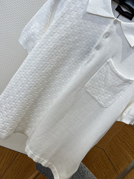 ルイヴィトンコピー チェック柄ジャカードニットの半袖ポロシャツ