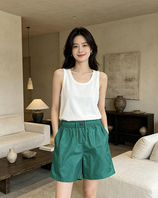 プラダスーパーコピー 三角形のラベルが付いたドローストリング付きカジュアルショーツ