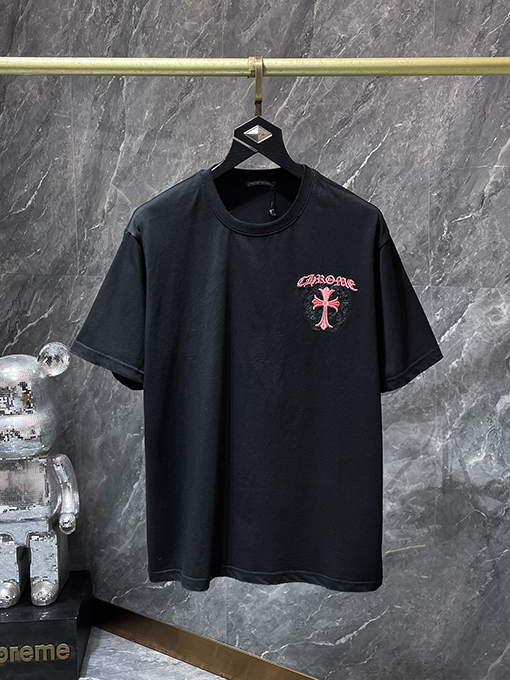 クロムハーツ クロスと蹄鉄の二重の刺繍り半袖Tシャツ