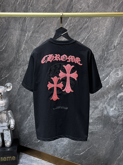 クロムハーツ クロスと蹄鉄の二重の刺繍り半袖Tシャツ