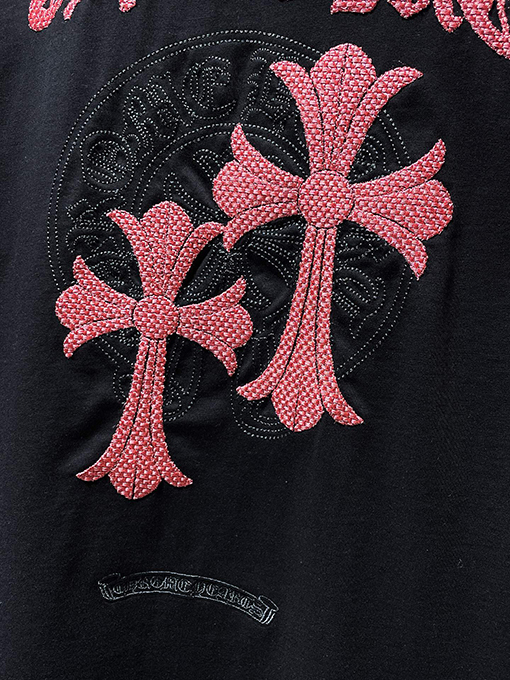 クロムハーツ クロスと蹄鉄の二重の刺繍り半袖Tシャツ