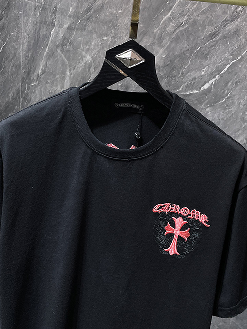 クロムハーツ クロスと蹄鉄の二重の刺繍り半袖Tシャツ