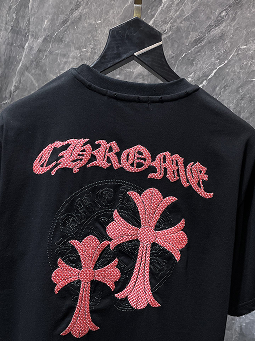 クロムハーツ クロスと蹄鉄の二重の刺繍り半袖Tシャツ