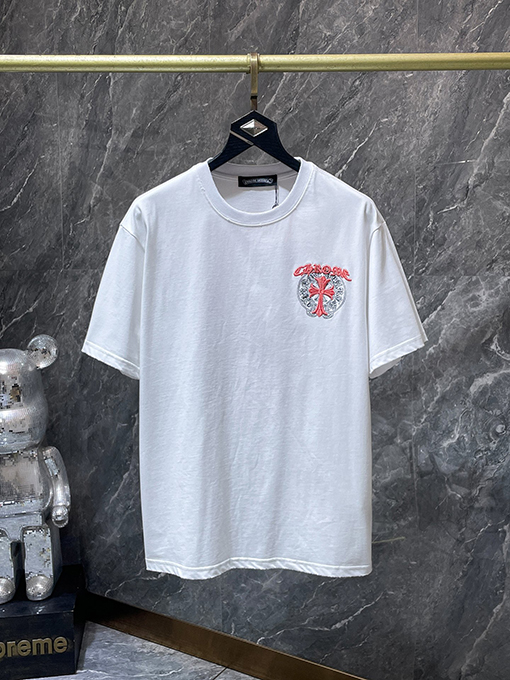 クロムハーツ クロスと蹄鉄の二重の刺繍り半袖Tシャツ