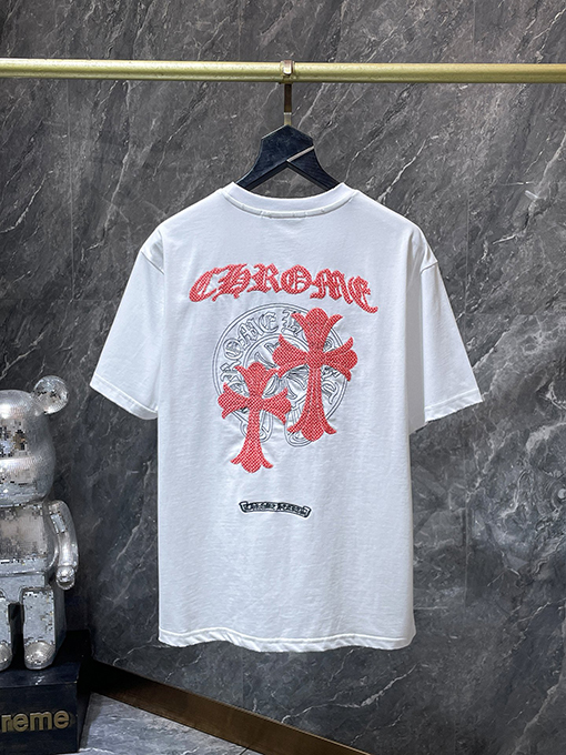 クロムハーツ クロスと蹄鉄の二重の刺繍り半袖Tシャツ