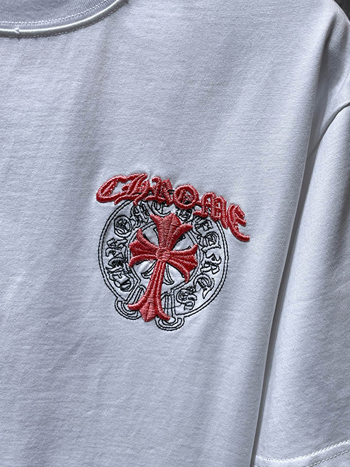 クロムハーツ クロスと蹄鉄の二重の刺繍り半袖Tシャツ