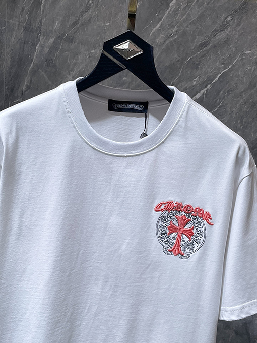クロムハーツ クロスと蹄鉄の二重の刺繍り半袖Tシャツ