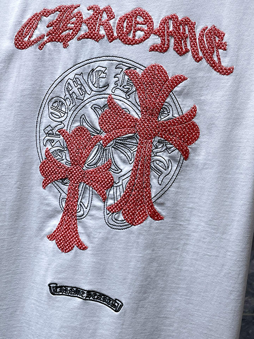 クロムハーツ クロスと蹄鉄の二重の刺繍り半袖Tシャツ