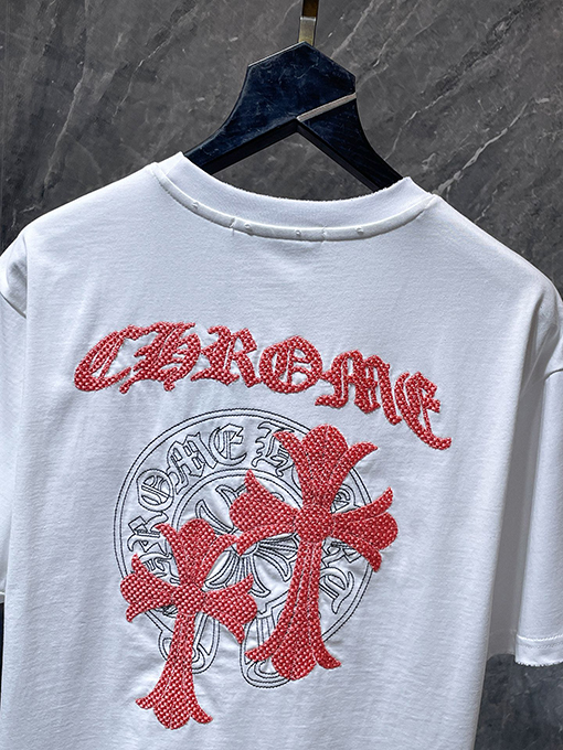 クロムハーツ クロスと蹄鉄の二重の刺繍り半袖Tシャツ